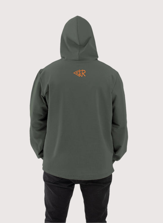 Navy Green Dropout relaxed fit pullover hoodie for men, back view with hood – Rewind Apparel Dubai