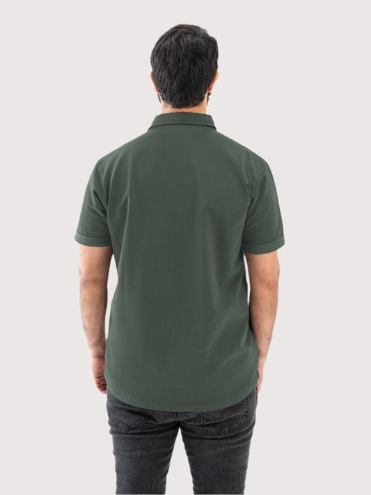 Navy Green Executive regular fit polo shirt for men, back view – Rewind Apparel Dubai