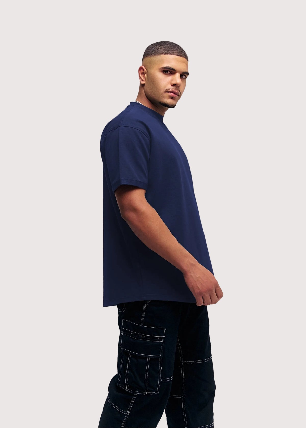 Navy Blue Eternal relaxed fit t-shirt for men, side view – Rewind Apparel Dubai