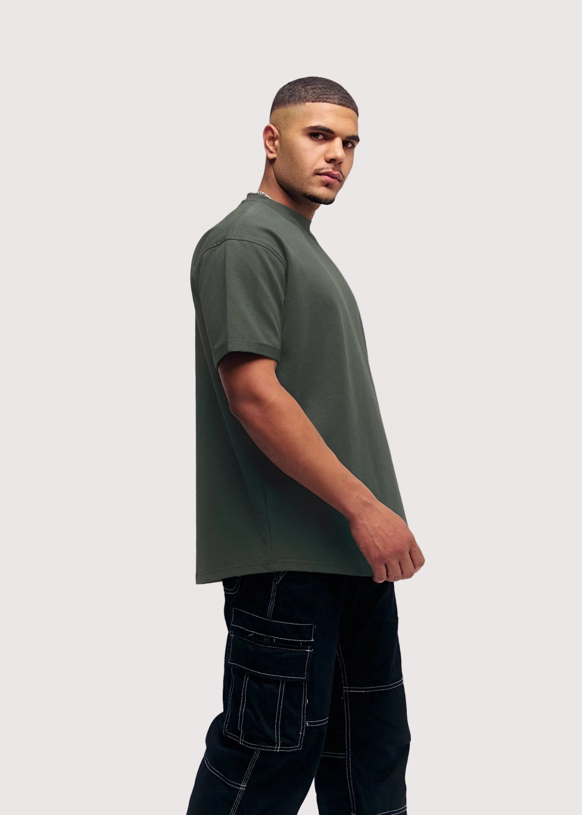 Navy Green Eternal relaxed fit t-shirt for men, side view – Rewind Apparel Dubai