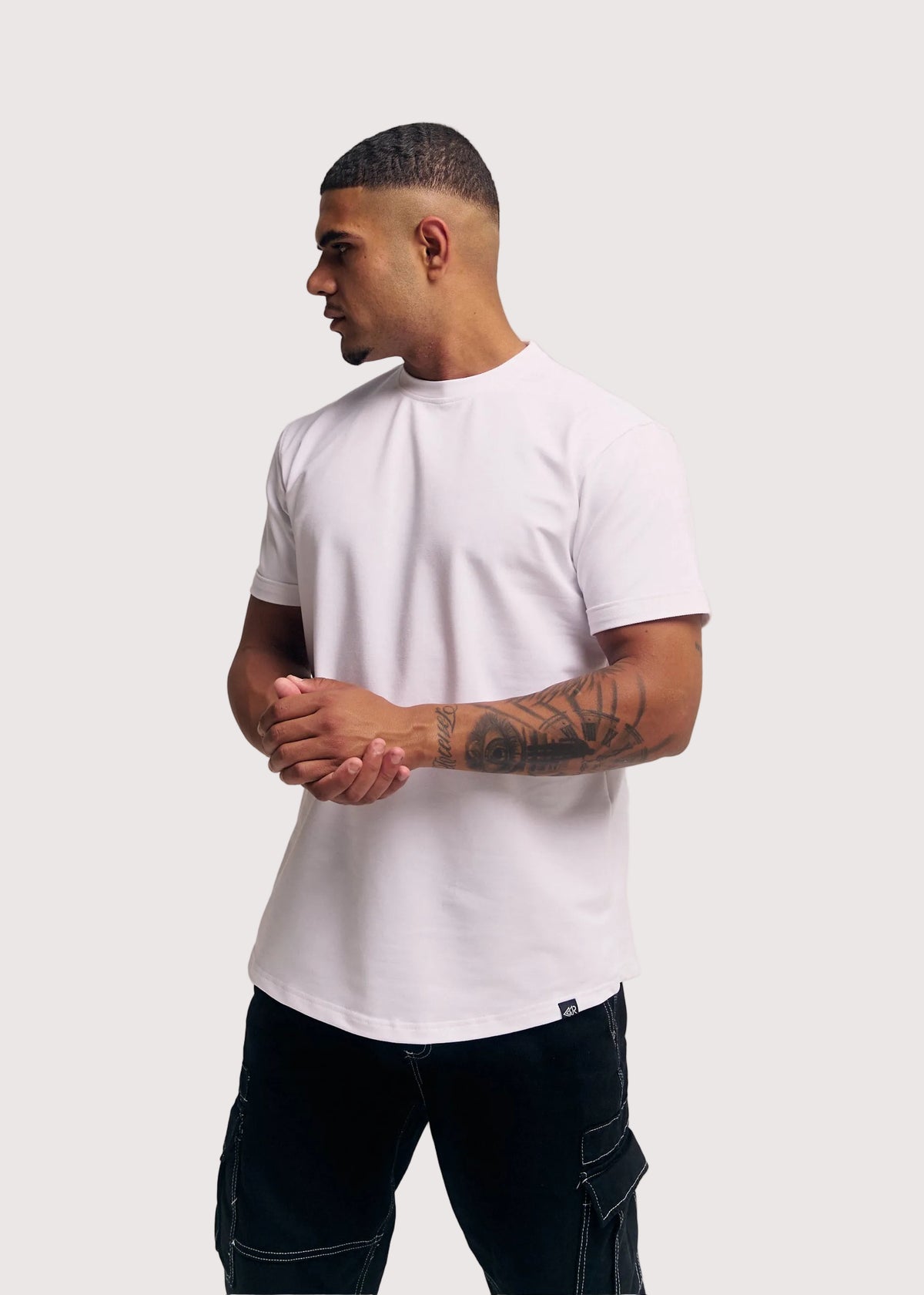 White Eternal relaxed fit t-shirt for men, side view – Rewind Apparel Dubai