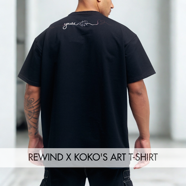 Koko's Art oversized t-shirt displayed from the back, showcasing unique artistic design and relaxed fit.