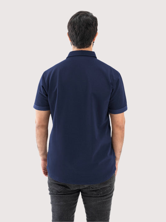Navy Blue Executive regular fit polo shirt for men, back view – Rewind Apparel Dubai