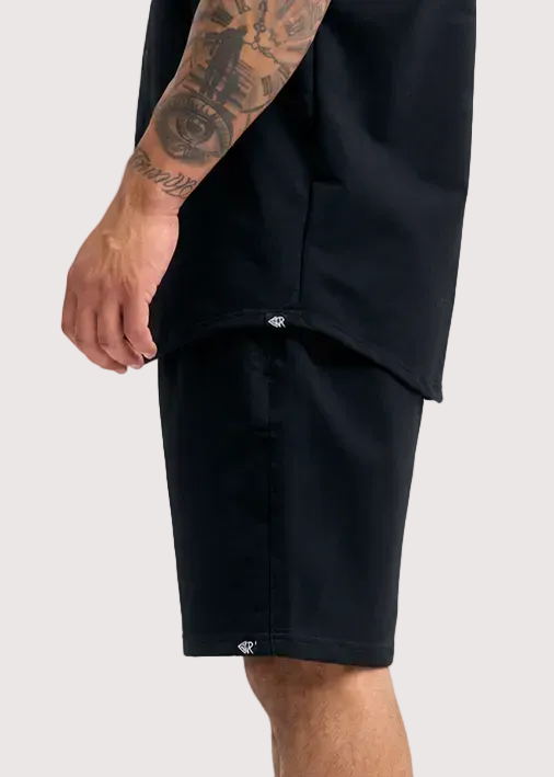 Black Classix regular fit shorts for men, side pocket close-up – Rewind Apparel Dubai