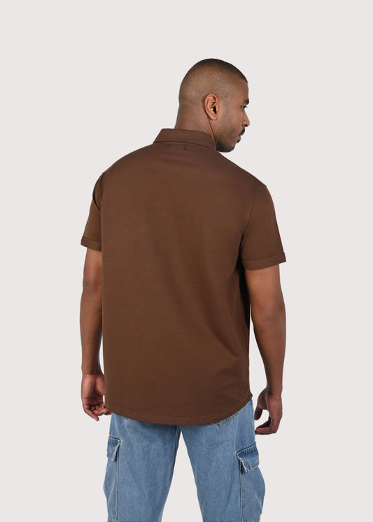 Cocoa Brown Eternal Relaxed Fit Polo, comfortable casual polo, back view