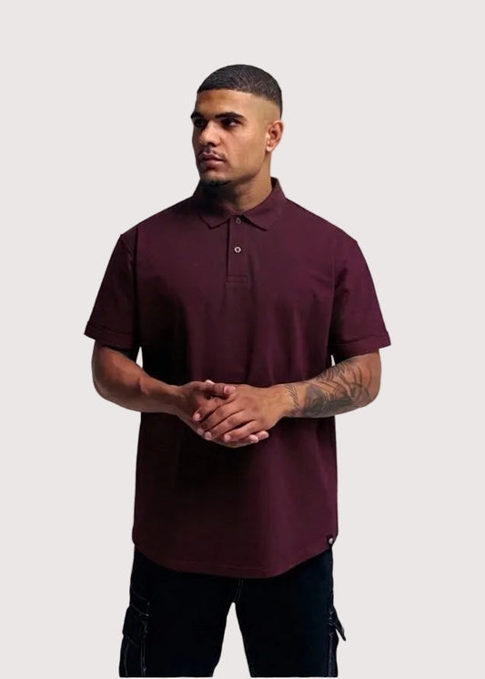 Maroon Eternal relaxed fit polo shirt for men, front view on model – Rewind Apparel Dubai