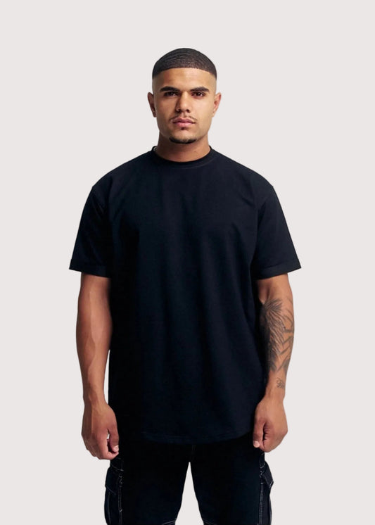 Eternal relaxed fit t-shirt 2-pack for men, black tee on model – Rewind Apparel Dubai
