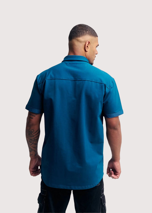 Pacific Blue Prime relaxed fit button-up shirt for men, back view – Rewind Apparel Dubai