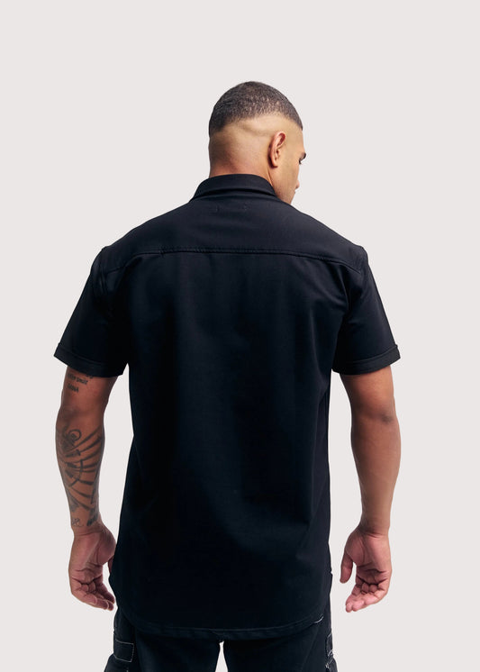 Black Prime Button-Up Shirt, prime button-up shirt, back view