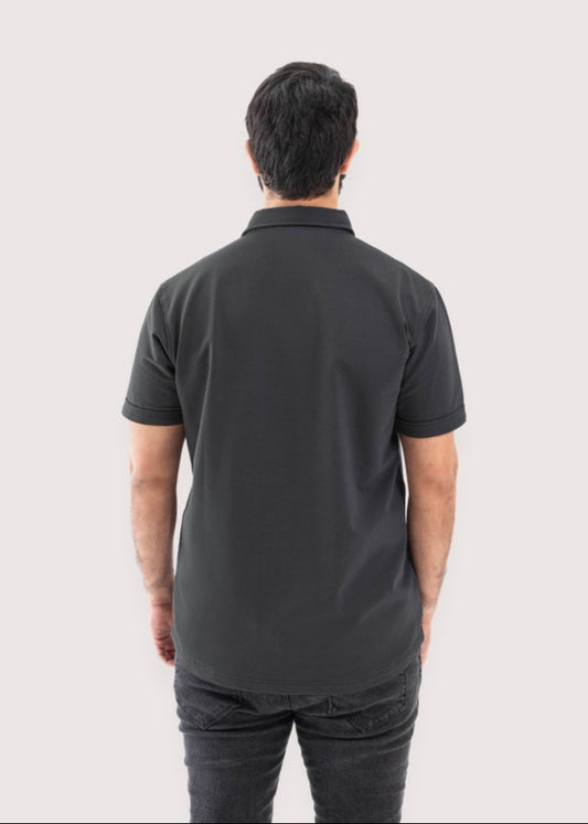 Dark Grey Executive regular fit polo shirt for men, back view – Rewind Apparel Dubai
